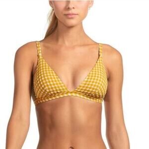 NWT Vitamin A Gingham Textured Honeycomb Golden Yellow Bikini Top 10 L